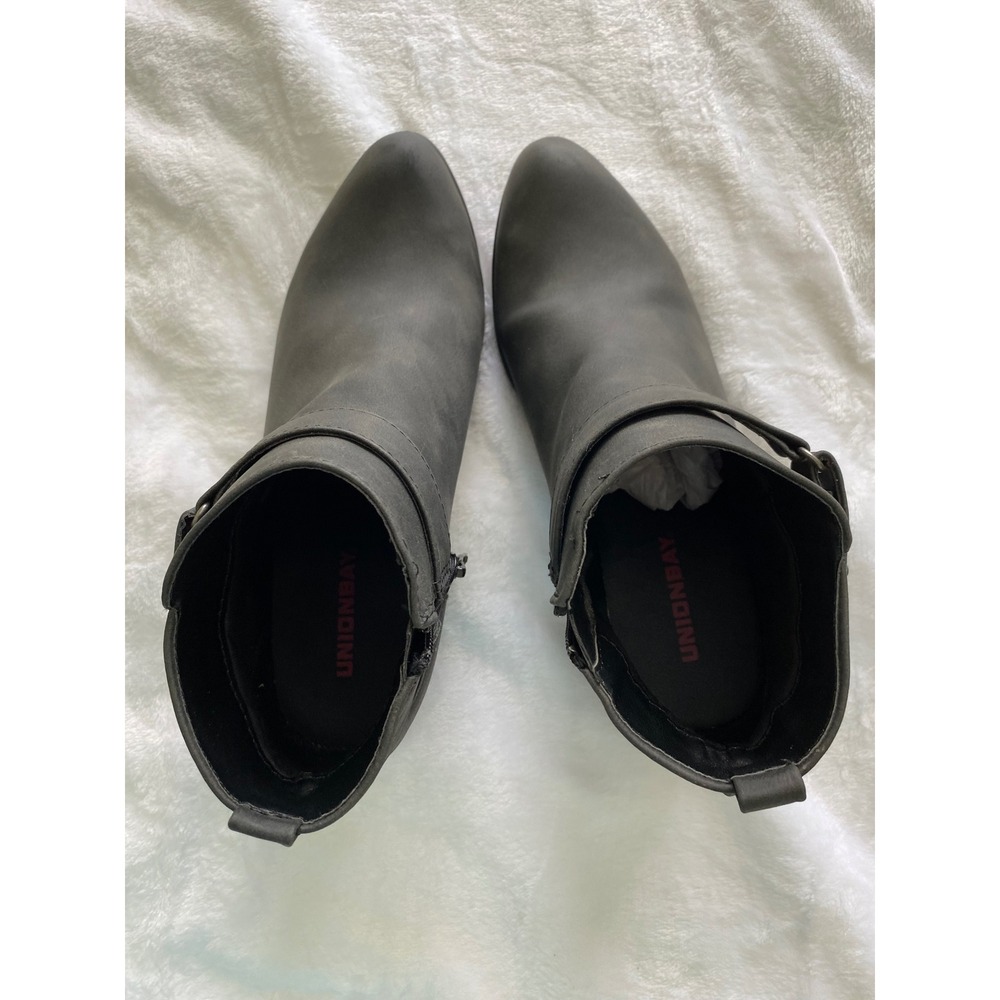 Unionbay Tilly Grey Ankle Boots Studded Harness Strap Block Heel Booties 6.5M